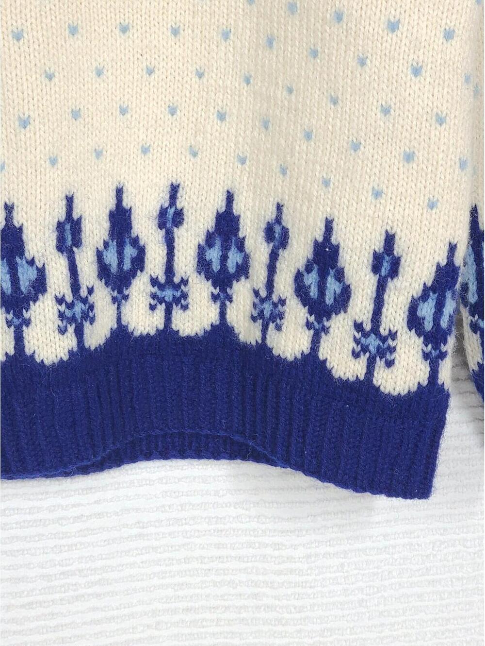 Vintage 60s Norwegian Knit Sweater Women's M Hand Knit Blue Drip Intarsia Norway - Picture 3 of 10